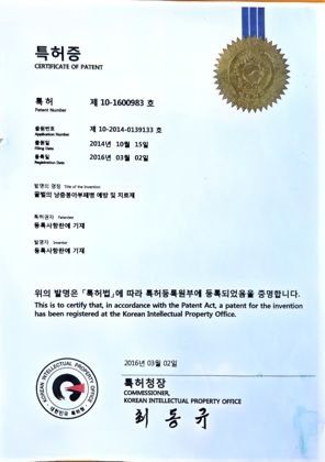 특허 제10-1600983호 등록증